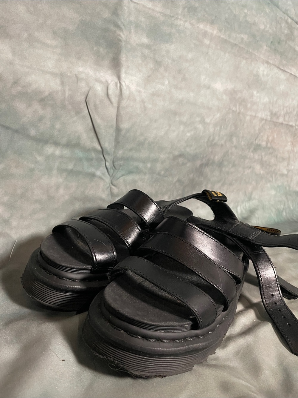 Dr. Martens Black Leather Platform Strappy Sandals